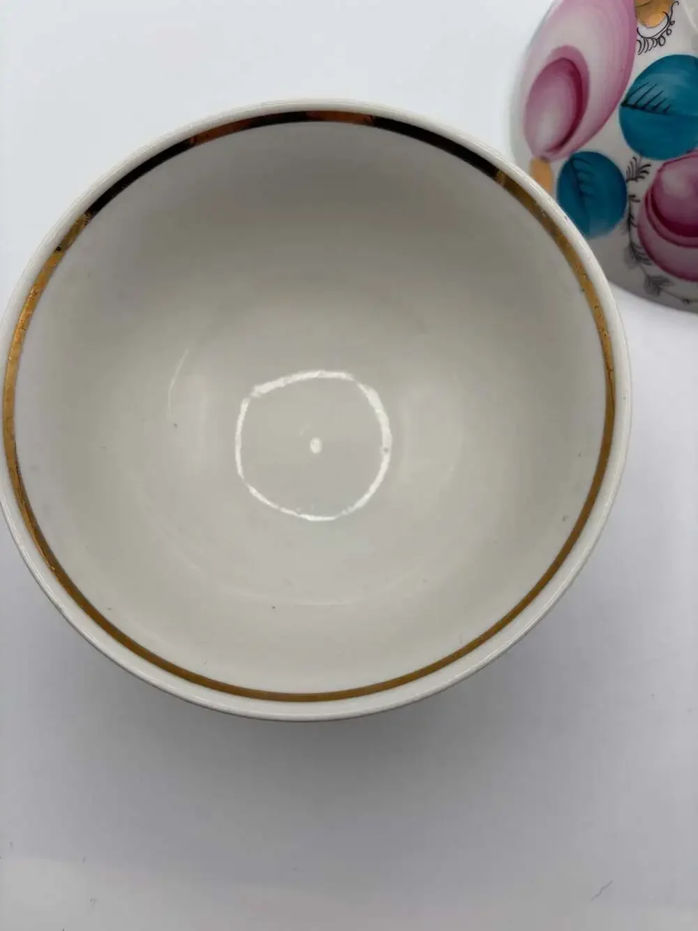 Vintage Dulevo Porcelain Hand-Painted Footed Tea Bowls Set of 2